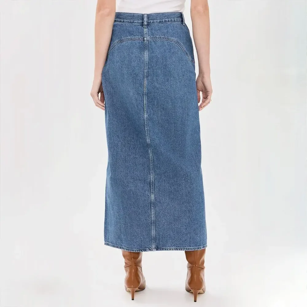 NWT Madewell Western Yolk Midi Skirt - Blue Denim - Western - Size 28